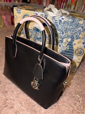 Dior Black Tote with Pale Pink Trim and Handles